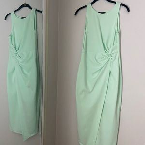 Sleeveless Scuba Crepe Faux Wrap Dress In Pastel Green